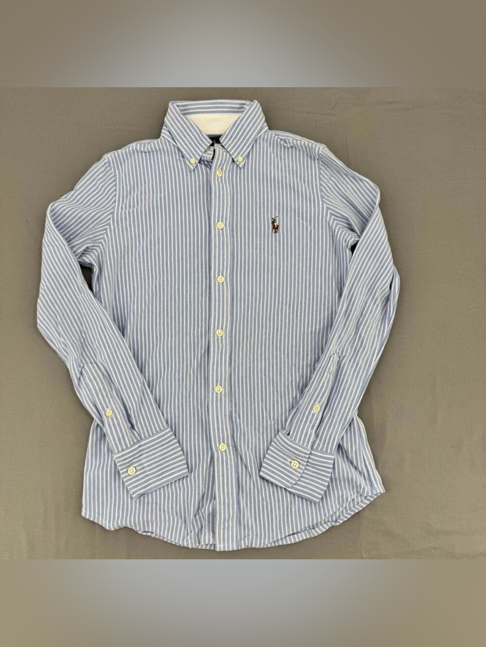 Ralph Lauren Knit Oxford Long Sleeve Button Down Shirt Size S Blue White Striped